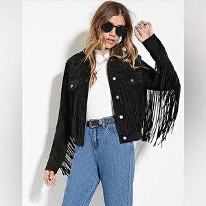 Black Suede Fringe Jacket Forever 21 Size Small Cowgirl Rodeo
